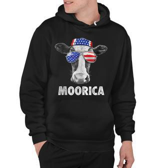 Cow 4Th Of July Moorica Merica Men American Flag Sunglasses Hoodie - Seseable