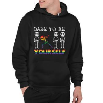 Dare To Be Yourself Skeleton Lgbt Gay Pride Lesbian Bisexual Ally Quote Hoodie - Monsterry UK