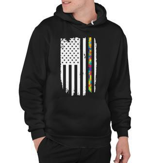 Distress Thin Puzzle Line Autism Awareness Tribute Flag Hoodie - Monsterry