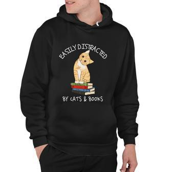 Easily Distracted By Cats And Books Gift Cat And Book Lover Gift Tshirt Hoodie - Monsterry