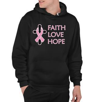 Faith Love Hope Breast Cancer Ribbon Cross Hoodie - Monsterry