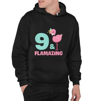 Funny Flamingo Girl Birthday Party 9 Years Old Hoodie - Monsterry