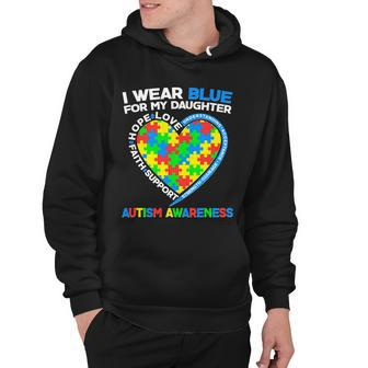 I Wear Blue For My Daughter Autism Awareness Heart Puzzle Hoodie - Monsterry