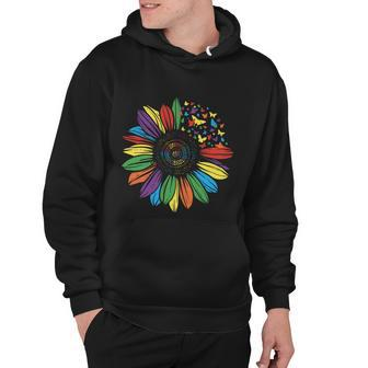 Lgbt Rainbow Color Sunflower Butterfly Pride Month Hoodie - Monsterry UK