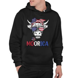 Moorica Highland Cow 4Th Of July Design Usa Patriotic Cow V2 Hoodie - Seseable
