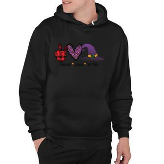 Peace Love Witch Heart Witch Hat Halloween Quote Hoodie - Monsterry DE