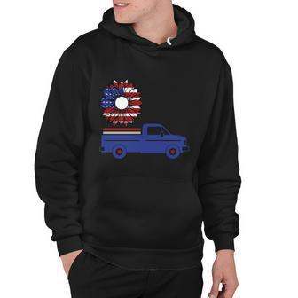 Sunflower American Flag Truck 4Th Of July Independence Day Patriotic Hoodie - Monsterry