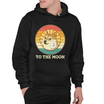 Vintage Dogecoin To The Moon Meme Emblem Hoodie - Monsterry