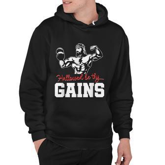 Weight Lifting Bodybuilding Hallowed Be Thy Gains Jesus Hoodie - Monsterry UK