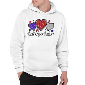 Faith Love Freedom 4Th Of July American Flag Heart Hoodie - Seseable