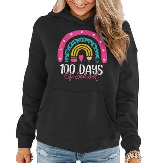 100 Days Smarter 100 Days Of School Rainbow Teachers Kids  Women Hoodie Graphic Print Hooded Sweatshirt