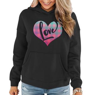Buffalo Plaid Love Heart Valentines Day Graphic Design Printed Casual Daily Basic Women Hoodie