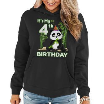 4Th Birthday Gifts 4 Years Old Party Animal Panda Lover Women Hoodie Graphic Print Hooded Sweatshirt - Thegiftio UK