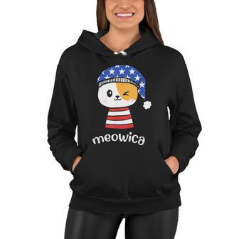 4Th Of July Cat Meowica Independence Day Patriot Usa Flag Women Hoodie - Monsterry CA