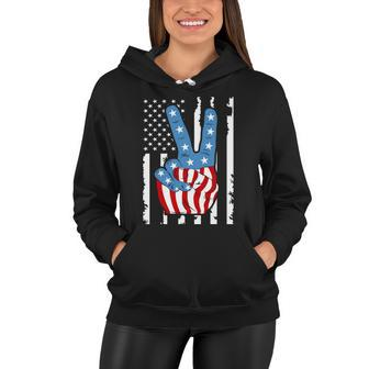 4Th Of July Peace Hand American Flag Women Hoodie - Monsterry AU