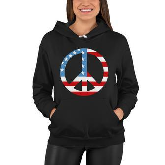 4Th Of July Peace Sign American Flag Women Hoodie - Monsterry