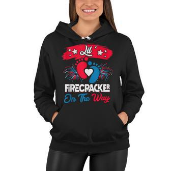 4Th Of July Pregnancy Patriotic Lil Firecracker On The Way Women Hoodie - Seseable