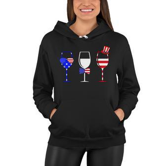 4Th Of July Red White Blue Wine Usa Glasses Women Hoodie - Monsterry
