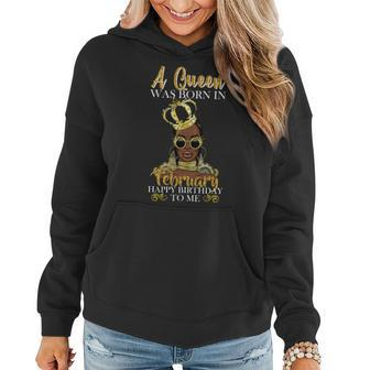 A Queen Was Born In February Happy Birthday Graphic Design Printed Casual Daily Basic Women Hoodie - Thegiftio UK