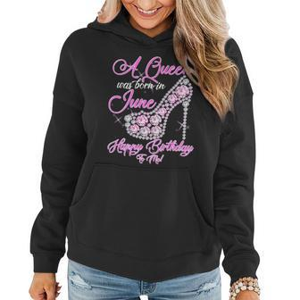 A Queen Was Born In June Fancy Birthday Graphic Design Printed Casual Daily Basic Women Hoodie - Thegiftio UK