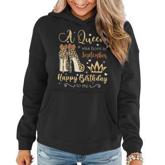 A Queen Was Born In September Birthday For Women Leopard Women Hoodie Graphic Print Hooded Sweatshirt - Thegiftio UK