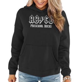 Abcd Rocks Back To School Preschool Rocks Funny Teacher Women Hoodie Graphic Print Hooded Sweatshirt - Thegiftio UK