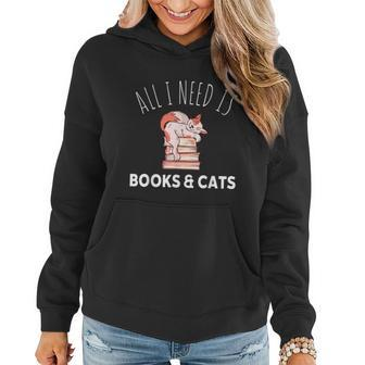 All I Need Is Books And Cats Bookworm Cat Reading Graphic Design Printed Casual Daily Basic Women Hoodie