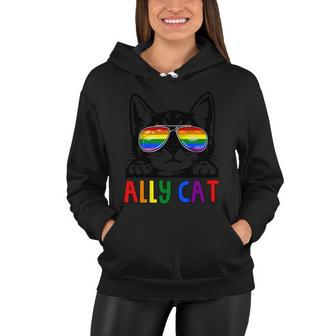 Ally Cat Lgbt Gay Rainbow Pride Flag Pride Month Women Hoodie - Monsterry UK
