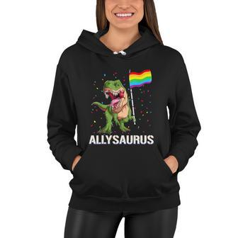Allysaurus Dinosaur In Rainbow Flag For Ally Lgbt Pride Women Hoodie - Monsterry CA