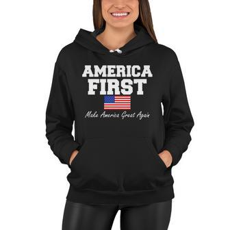 America First Make America Great Again Donald Trump Usa Flag Women Hoodie - Thegiftio UK