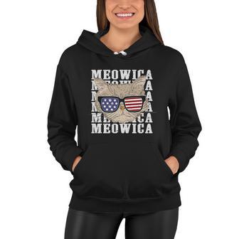 American Flag Glassess Meowica 4Th Of July Cat Women Hoodie - Monsterry DE