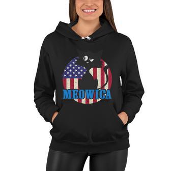 American Flag Meowica 4Th Of July Cat Women Hoodie - Monsterry DE