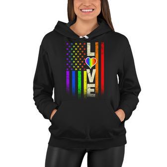 American Love Gay Pride Rainbow Flag Women Hoodie - Monsterry