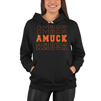 Amuck Amuck Amuck In Orange Stacked Halloween Graphic Women Hoodie - Seseable