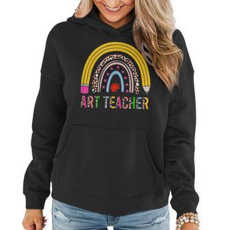 Art Teacher Back To School Rainbow Leopard Teacher Women Hoodie Graphic Print Hooded Sweatshirt - Thegiftio UK