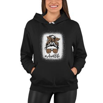 Aunt Life Leopard Messy Bun Aunt Life Bleached Christmas T Women Hoodie - Monsterry CA