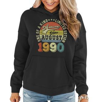 Awesome Since August 1990 32 Years Old 32Nd Birthday Retro Women Hoodie Graphic Print Hooded Sweatshirt - Thegiftio UK