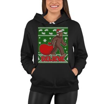 Believe In Santa Bigfoot Ugly Christmas Women Hoodie - Monsterry DE
