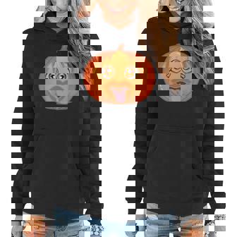 Big-Eyed Pumpkin Pucks His Tongue Halloween Costume Women Hoodie Graphic Print Hooded Sweatshirt - Thegiftio