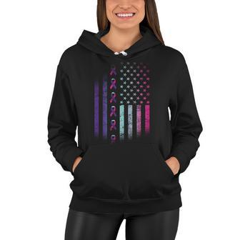 Blue Pink Teal Ribbon Flag Thyroid Cancer Awareness Women Hoodie - Monsterry AU