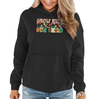 Boho Vintage Grow Wild Sun Child Colorful Design Women Hoodie Graphic Print Hooded Sweatshirt - Seseable
