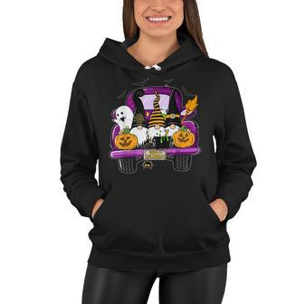 Boo Pumpkin Witch Gnomes In Halloween Truck Funny Holiday Women Hoodie - Seseable