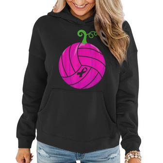 Breast Cancer Pink Volleyball Awareness Pumpkin Halloween V2 Women Hoodie Graphic Print Hooded Sweatshirt - Thegiftio UK