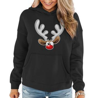 Christmas Red Nose Reindeer Face Graphic Design Printed Casual Daily Basic Women Hoodie - Thegiftio UK