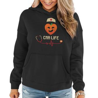 Cna Life Nurse Heartbeat Job Fall Pumpkin Women Hoodie Graphic Print Hooded Sweatshirt - Seseable