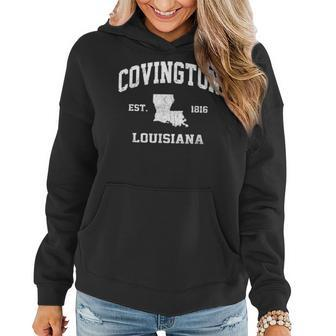 Covington Louisiana La Vintage State Athletic Style Women Hoodie Graphic Print Hooded Sweatshirt - Thegiftio UK