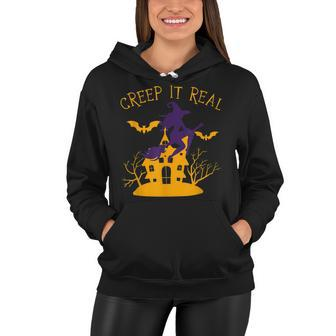 Creep It Real Witch Broom Funny Spooky Halloween Women Hoodie - Seseable