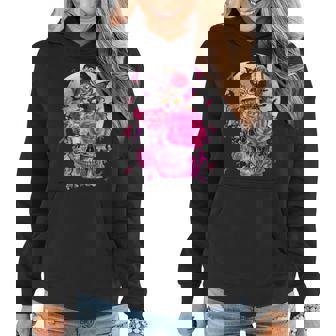 Cute Fairy Sugar Skull Breast Cancer Butterfly Pink Ribbon V2 Women Hoodie Graphic Print Hooded Sweatshirt - Thegiftio
