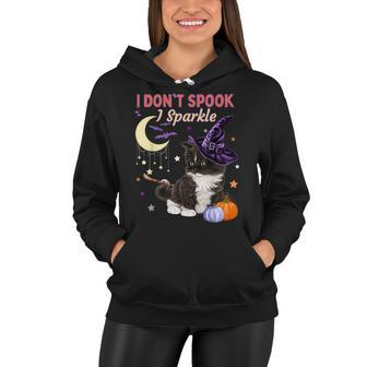 Cute Witch Cat Funny Halloween Kitty Cat Costume Witch Hat Women Hoodie - Seseable