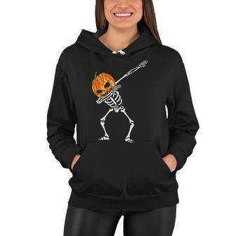 Dabbing Skeleton Pumpkin Head - Halloween Dancing Skeleton Women Hoodie - Seseable